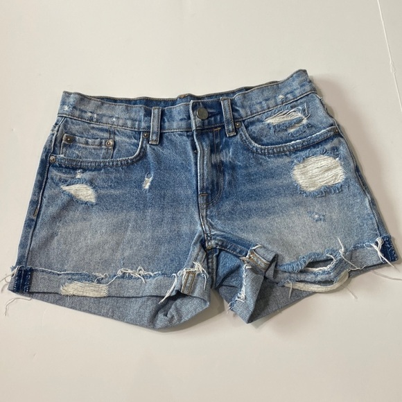 All Saints Distressed Blue Denim Cut Off Shorts Size 25 - Picture 2 of 7
